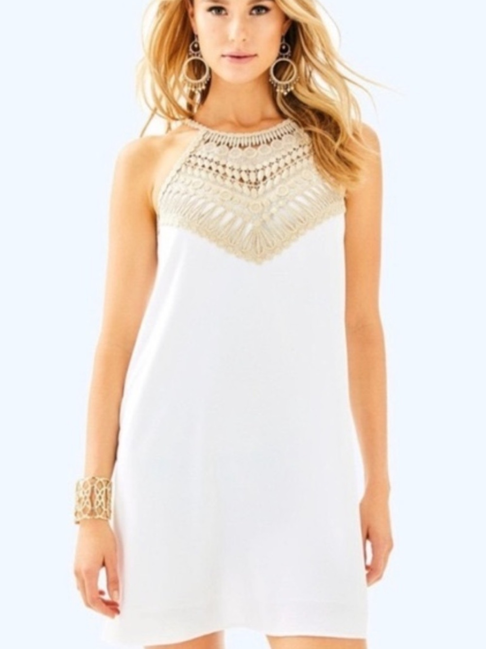 Lilly Pulitzer White Gold Embellished Halter Dress Size 6